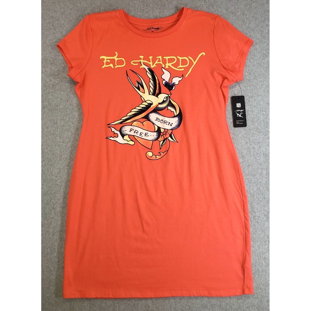 Ed Hardy Baby‎ Tee Shirt Dress Womens Apricot Size XL Born Free Short Sleeve NEW